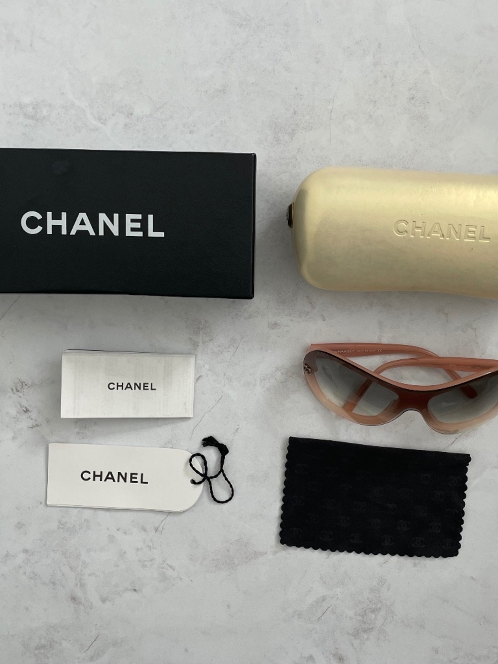 Chanel C671/8G Rimless Oversized Shield Sunglasses Pink Grey Gradient CC Logo +